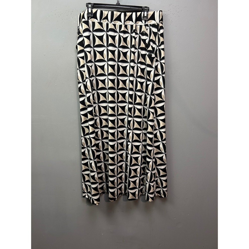 Robert Louis Skirt Women 2X Black Geometric Starburst Maxi A-Line Faux Button